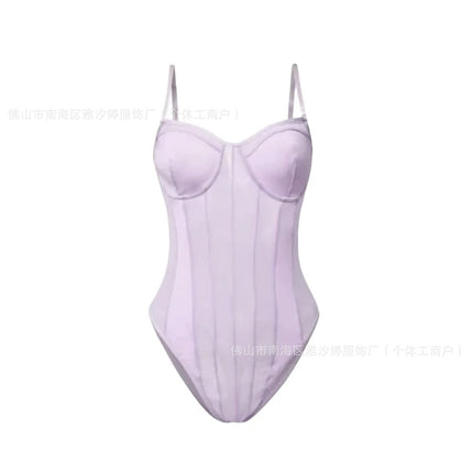 Cross-border suspender jumpsuit mesh thin inner jumpsuit European and American stretch slim-fit hot girl sexy design