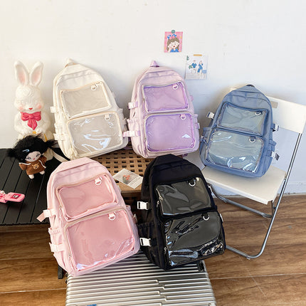 Japanese-Style Ins Transparent Badge Pain Bag Backpack for Women, Anime Convention Jk School Bag, Student Girl Backpack