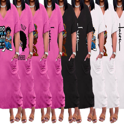 WK2360 European and American sexy V-neck loose print plus size dress