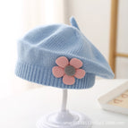 Small pink flower beret-light blue / 3-48 months