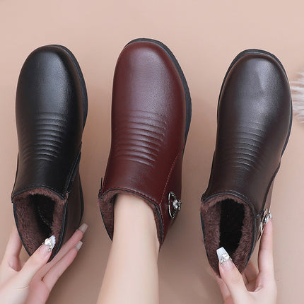Mother Shoes Winter Cotton Shoes Middle-aged Winter Shoes fleece-lined Autumn and Winter Non-slip Warm Ankle Boots for the Elderly Middle-aged Women's Shoes Leather Shoes