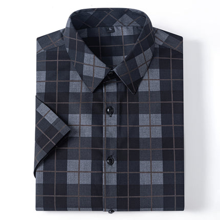 New 2025 Summer New Men's Short-Sleeved Bamboo Fiber Plaid Shirt Casual Half-Sleeved Pocketless Men's Lining