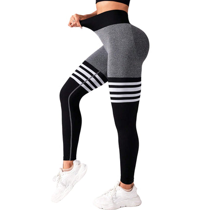 Muyao Cross-Border Striped Outdoor Sports Leggings for Women, High-Waisted, Butt-Lifting Yoga Wear, Quick-Drying Running Sports Fitness Pants