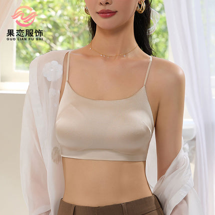 Guolian Silk Satin U-Shaped Slimming Basic Versatile Beautiful Back Mulberry Silk Anti-Exposure Fixed Cup Bra
