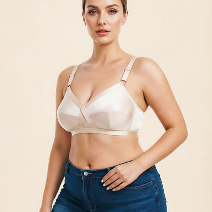 Satin ultra-thin plus size bra without steel ring European and American foreign trade underwear bra women 80BCDEFG-120BCDEEEFG