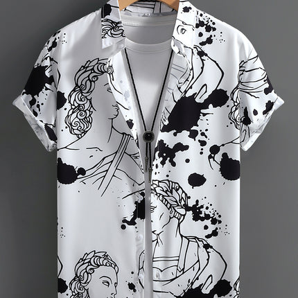 Casual Men's Black and White Character Men's Short-sleeved Shirt Men's Shirt Summer 2025 New Hawaii Vacation