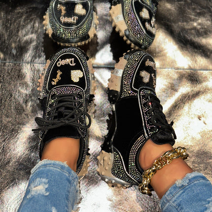 Women's New Dad Shoes Ins Fashion Rhinestone Sports Casual Shoes Cross-Border Foreign Trade Durian Sole Diamond-Encrusted Women's Shoes