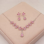 (necklace + earrings) silver bottom pink