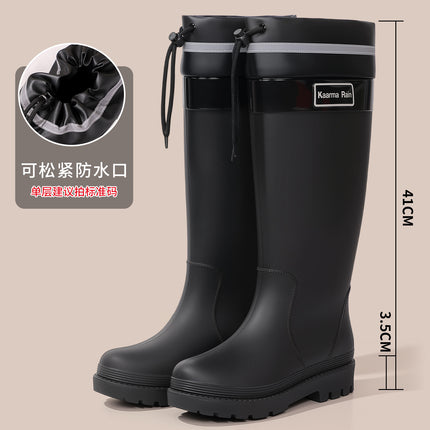 Korean and Japanese Fashion Pink Women's Rain Boots with High-Tie Rubber Shoes, Thick-Soled Height-Increasing Rain Boots, Outdoor Slip-On Water Shoes