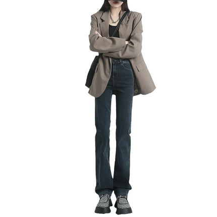 High-Waisted Narrow Straight-Leg Jeans for Small Women 2025 New Autumn and Winter Elastic Loose Slimming Look Cigarette Pipe Floor Mopping Pants