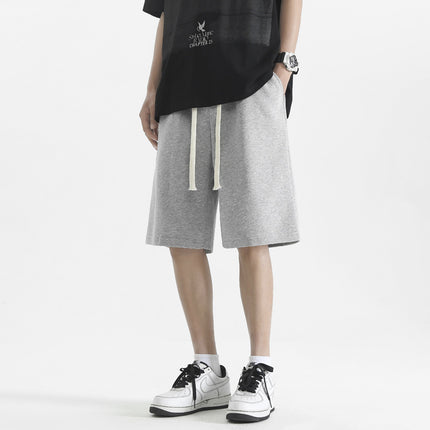 American Casual Shorts for Men, Summer Loose Straight Five-Point Sports Pants, Solid Color Versatile Basic Trendy Style