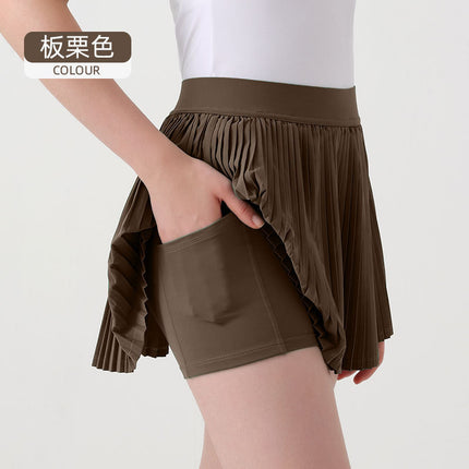 New Sports Short Skirt Women's Organ Pleated Sports Breathable Yoga Wear Fitness Skirt Fake Two-Piece Anti-Light Tennis Skirt
