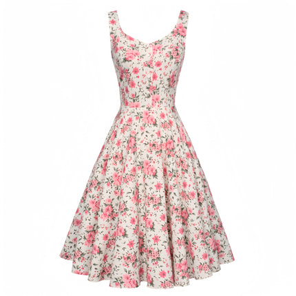 Cross-border Foreign Trade 1950S Retro Cocktail Dance Sleeveless Homecoming Dress Summer Printed Button A Word dress