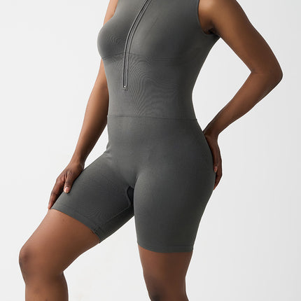 Cross-Border Spot Open Collar Zipper Seamless Jumpsuit Dance Fitness Sports Sexy Tight Yoga Women
