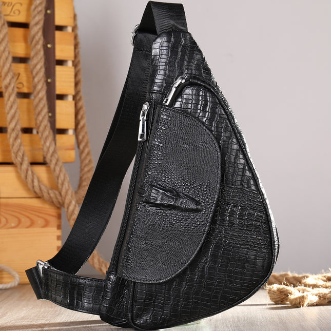 Genuine Leather Men's Chest Bag Men's Cowhide Men's Bag Shoulder Casual Crossbody Bag Crocodile Pattern Chest Bag Small Backpack Bag for Men