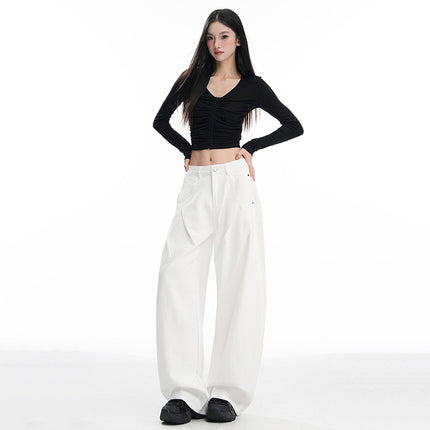 Early Autumn New Design Pleated Wide-Leg Jeans for Women, Versatile, Fashionable, Comfortable, High-Waisted, Loose Straight Pants