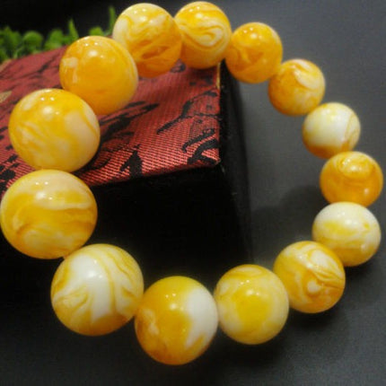 Amber Beeswax Bracelet Russian White Flower Raw Ore Bracelet Necklace Round Bead Pendant Men's and Women's Chicken Yellow Bracelet Gem