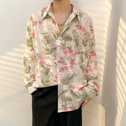 Fairy shirt men's Spring and Autumn fun printed shirt men's long sleeve Hong Kong style loose fashion casual Japanese coat