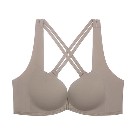 Front-Button Push-Up Bra, Breathable Thin Bra, Wireless Bra, Minimizes Bust, Seamless Front Closure, Makes Large Busts Appear Smaller