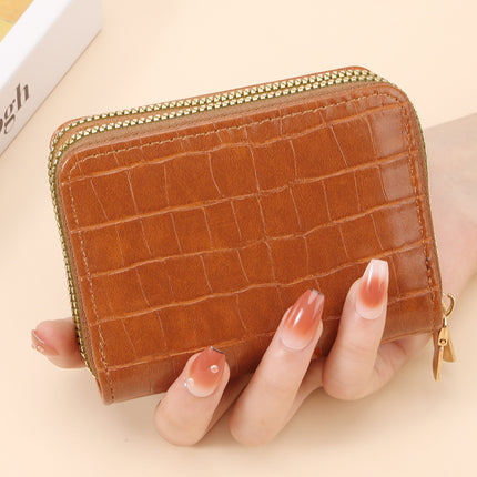 Anti-Magnetic Theft Double Pull Card Holder Fashionable Women's Crocodile Pattern Zipper Coin Purse Cross-Border Coin Purse Rfid
