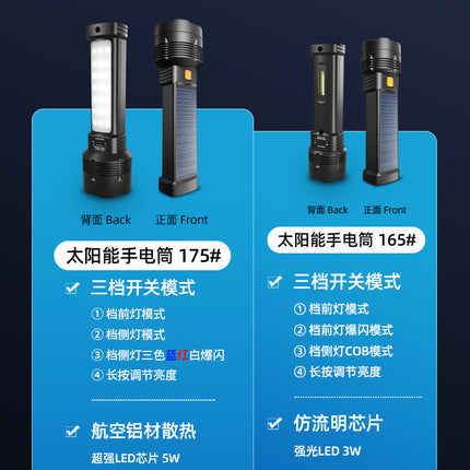 Strong solar flashlight super bright outdoor explosive long endurance with charging portable handheld 100,000 lumns light