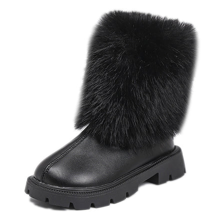 Girls' foreign trade leather boots 2024 autumn and winter new fashion western style mid-tube boots Mao Mao mouth soft bottom chimney boots fashion boots
