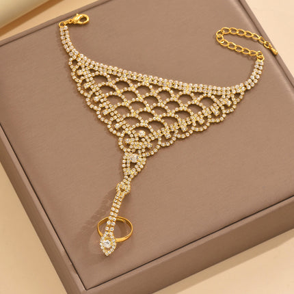 European and American Fashion Shiny Rhinestone Mesh Bracelet Women's Personalized Hollow Zircon Finger Back-Of-Hand Chain Bracelet
