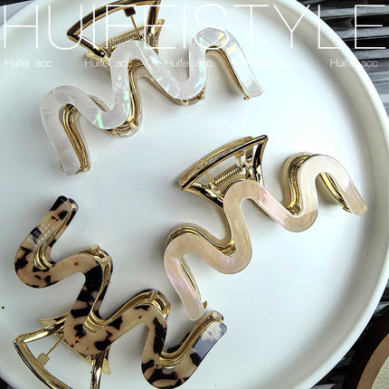 Shell Spring and Summer New Metal Shark Grab Clip Acetic Acid Wave High-Level French Back Head Clip Grab Clip Hairpin for Women