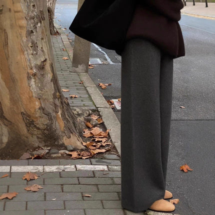 Pear-Shaped Figure Slimming Knitted Wide-Leg Pants for Women 2025 Autumn and Winter New Thickened Drape Floor-Length Casual Straight Pants