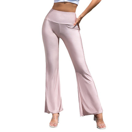 Cross-border European and American-style Candy-colored High-waist Gloss Micro-flared Pants High Stretch Fashion Casual Pants Slim-fit Leggings