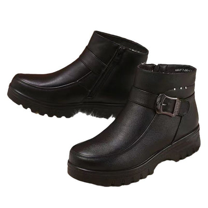 Winter Slip-on Velvet Cotton Shoes, Warm Mother's Shoes, Non-slip Thickeneded Cotton Shoes for Middle-aged and Elderly People, Flats-soled Non-slip Granny Shoes