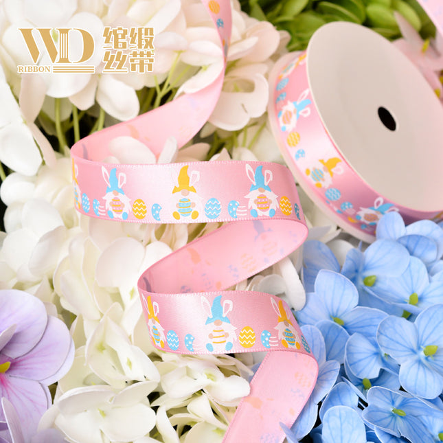 Cross-border Easter Decoration Heat Transfer Flower Ribbon Cartoon Rabbit Egg Ribbon Holiday Gift Gift Box Packaging Belt