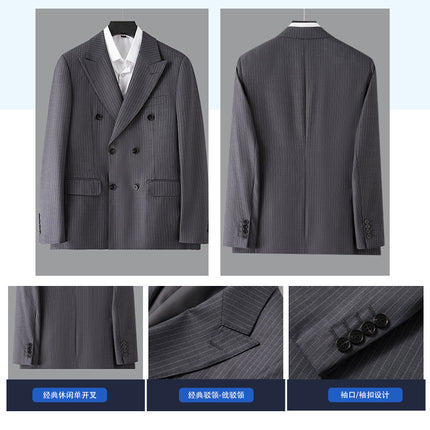 2025 New Double-Row Three-Button Men's 50% Wool Gray Stripesd Suit Suit Business Suit for Men