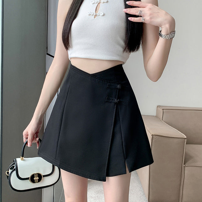 Summer Short Skirt 2024 A-Line Skirt New Style Figure-Proof High-Waisted Black Suit Pear-Shaped Skirt for Women