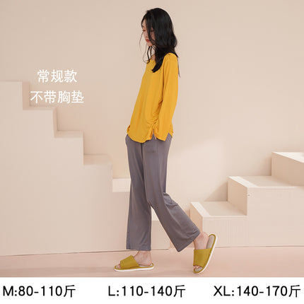 Pajamas for Women Autum Modal with Breast Pads Long-Sleeved Sexy Suit Large Size Loose and Cute Outer Wear Spring and Autum Home Clothes