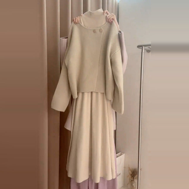 Sense Knitted dress Children's Autumn and Winter 2025 New French Temperament Tight Waist Inner Sweater Two-Piece Set