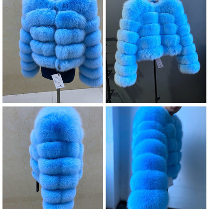 Fashion High-End Young Style Women's Coat, Aliexpress Popular Model, 5-Section Genuine Fox Fur Coat with Fur Integrated