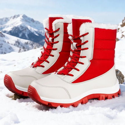 Women's New Winter Cotton Shoes with Plush Lining, Thick High-Top Platform Cotton Boots, Cross-Border Dropshipping, Waterproof, Non-Slip, Lace-Up Snow Boots