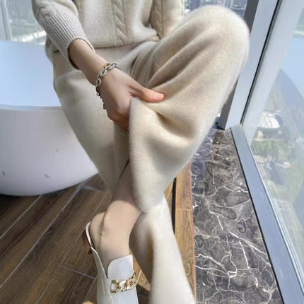 Autumn and Winter 2024 New Thickened Wool Pants Women's Knitted Wide Leg Pants Casual Loose High Waist Wool Straight Pants