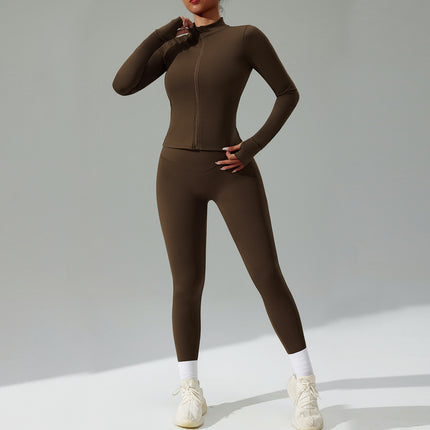 Cross-Border New Tight-Fitting Yoga Clothing Suit Women's Cardigan Running Sportswear Suit Quick-Drying Fitness Clothing Three-Piece Set
