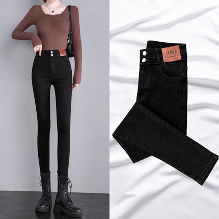 Blue Grey Skinny Straight Jeans Women's Trendy All-match Small Tight Stretch High Waist Slimming Boots Pants
