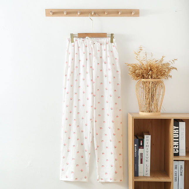 Women's Pajama Pants Summer Thin Pants Air Conditioning Pants Casual Loose Home Pants Outer Wearing Pure Cotton Double-Layer Yarn Loose