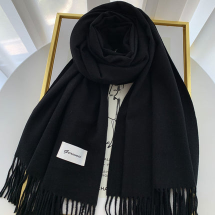 Solid Color Faux Cashmere Scarf for Women, Annual Meeting Red, High-End Feel, Spring and Autumn Woven Neck Scarf, Korean Style Versatile Artistic Warm Shawl