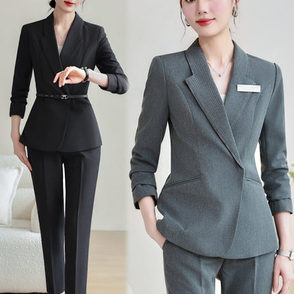Grey Professional Long-sleeved Suit suit Women's 2024 Temperament Autumn Hotel Front Desk Work Clothes High-end Jewelry Store Fixtures