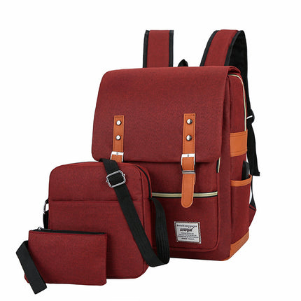 Cross-border Three-piece Backpack Unisex USB Simple Business Computer Bag Large Capacity Outdoor Travel Backpack