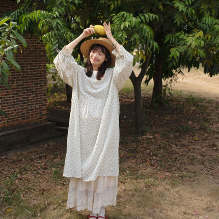 Mori Style Sweet Crewneck Pullover Floral dress Slimming Casual plus size Slimming Niche Design Long Dress New
