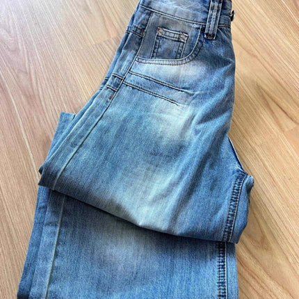 American-Style Autumn New High Street Loose Straight-Leg Jeans for Women with a Designer Feel, Washed Blue High-Waisted Slimming Wide-Leg Pants