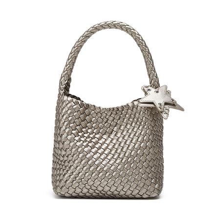 Cross-Border Large-Capacity Hand-Woven Bags for Women, Commuter Bags, High-End Shoulder Bags, Fashionable Satchel Bucket Bags