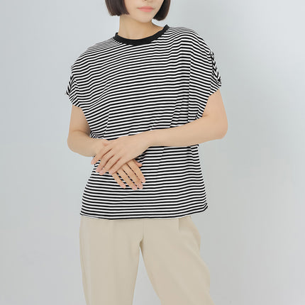 Japanese and Korean Summer New Striped T-Shirt Women's Round Neck Bat Sleeve Loose Slimming Pure Cotton Short-Sleeve Top Cross-Border in Stock
