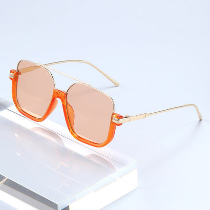 New Transparent Retro Unisex High-grade Large Frame Glasses Sunglasses Tea Black Sense Double Beam Sunglasses